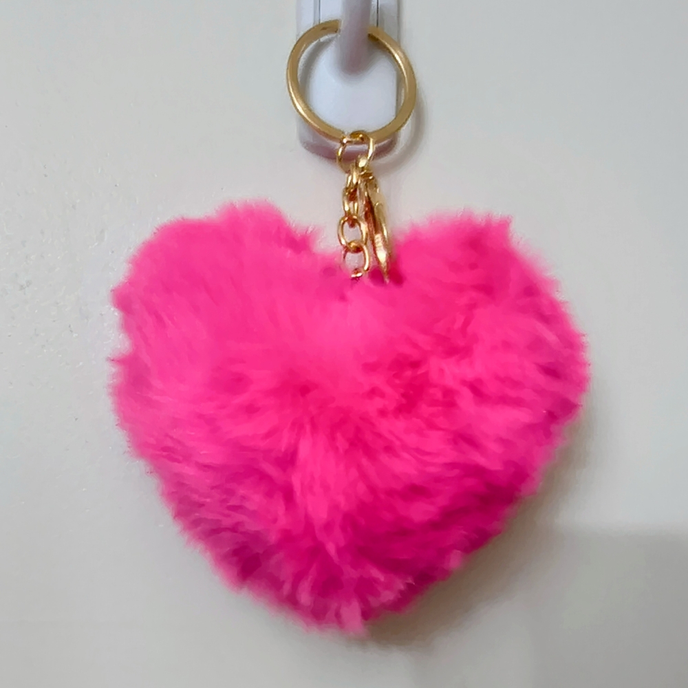 Cute Pink Fluffy Heart Keychain